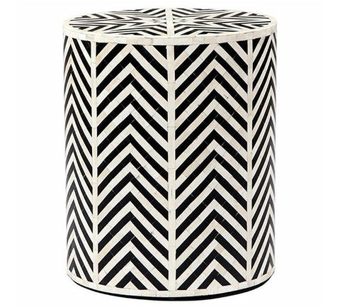 Chevron Bone Inlay Round Stool / Side table in Black