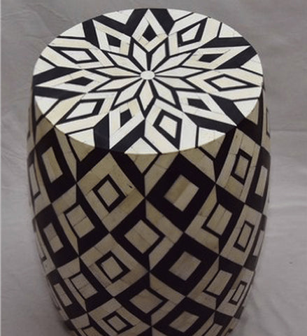 Geometric Bone Inlay Bar Stool / Side table in Black