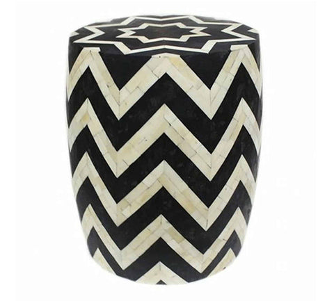 Fusion Bone Inlay Drum / Side Table in Black