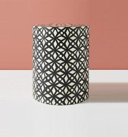 Bone Inlay Geo Drum / Stool in Black