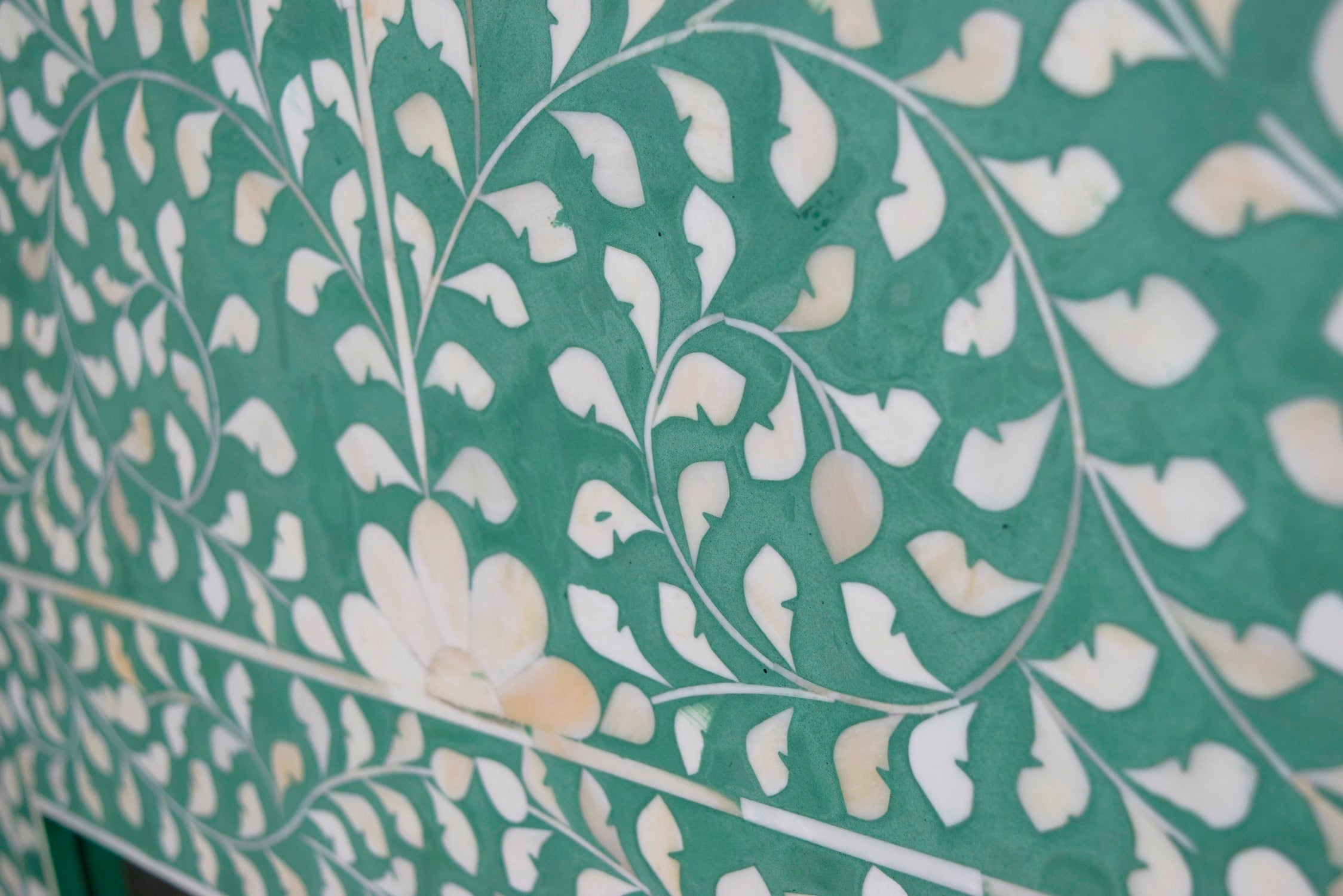 Crested green Bone Inlay Mirror with floral pattern frame