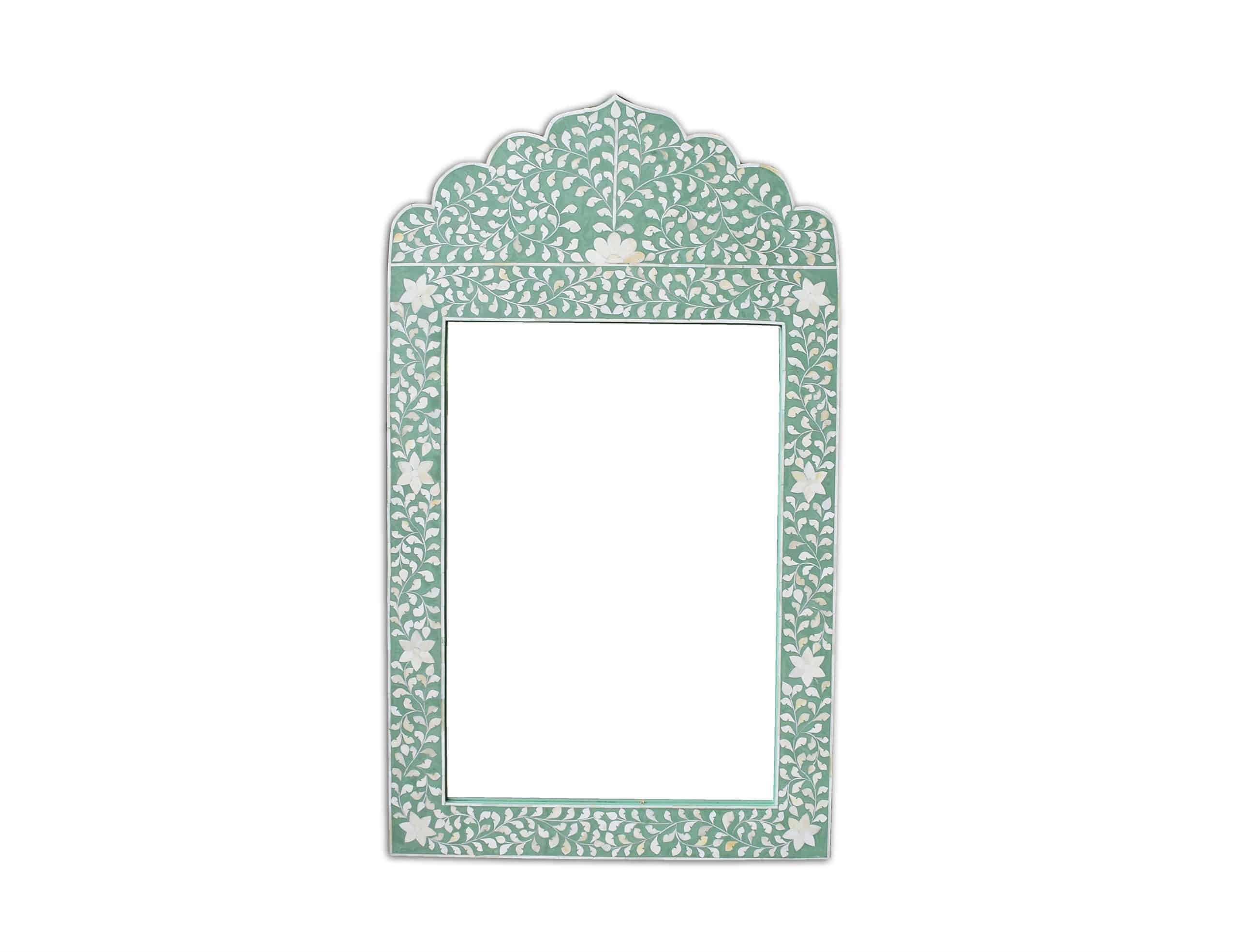 Crested green Bone Inlay Mirror with floral pattern frame