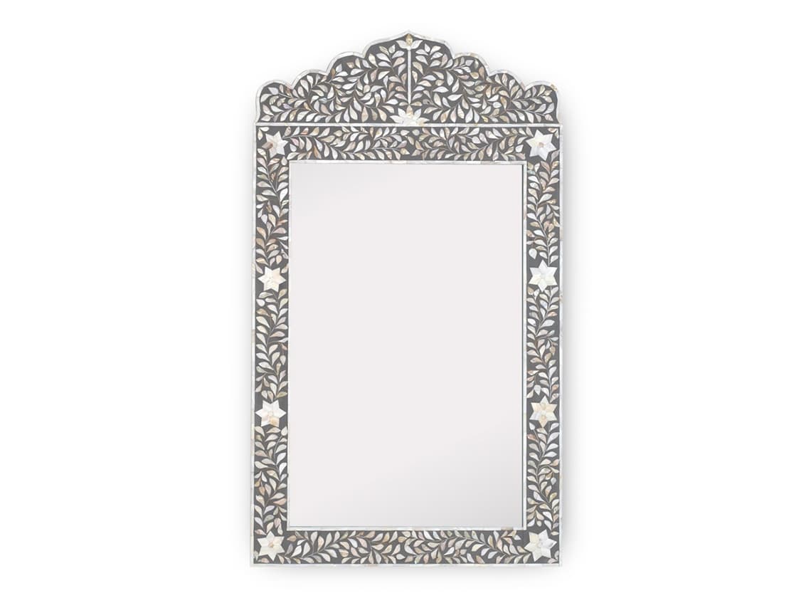Crested grey Bone Inlay Mirror with floral pattern frame