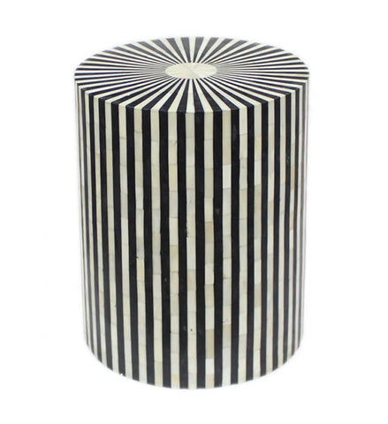 Striped Bone Inlay Drum / Stool / Side Table in Black