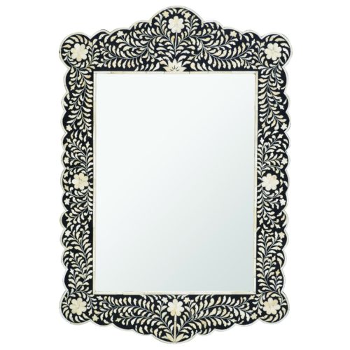 A black bone inlay wall mirror with a floral pattern