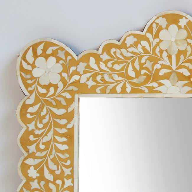Bone inlay mirror with Floral frame pattern