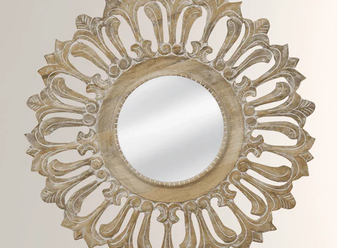 Round sunburst bone inlay mirror