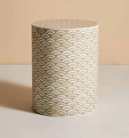 Bone Inlay Fish Scale Stool / Drum in Brown