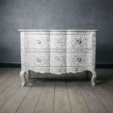 Provincial French Style Mother of Pearl Inlay 2 Drawer Chest