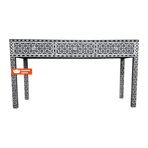 Geometric Mother of Pearl Inlay Console in Black