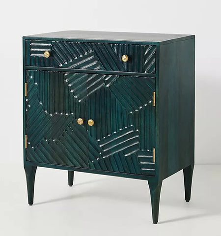 Handcarved Wooden Entryway Cabinet