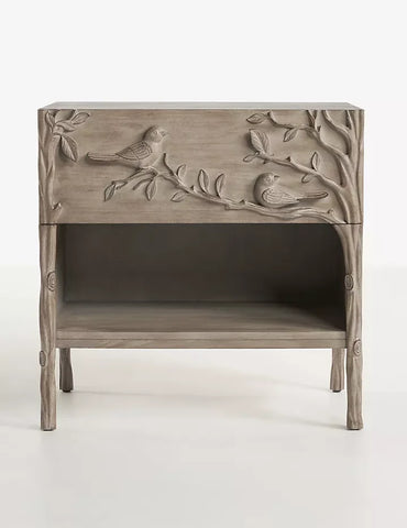 Handcarved Bird Wooden Nightstand