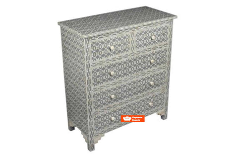 Geometric Design Bone Inlay Chest of 5 Drawers in Grey