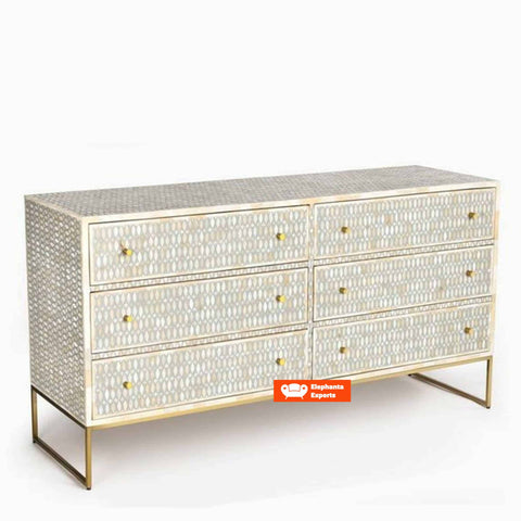 Deeya Bone Inlay Chest of 6 Drawers in Grey
