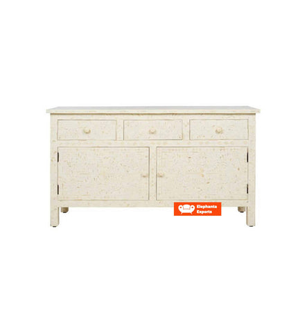 Floral Bone Inlay 3 Drawers and 2 Door Side Board in White