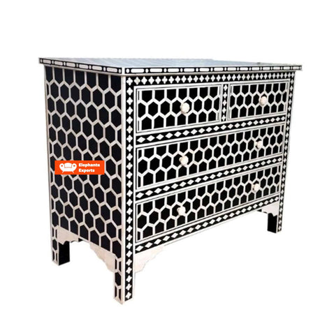 Honeycomb Design Bone Inlay Chest of 4 Drawers