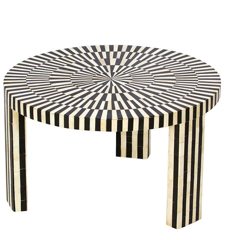 Striped Bone Inlay Centre Table in Black and White