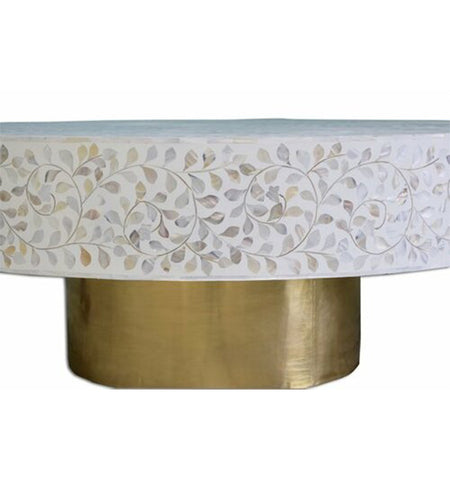 Floral Mother of Pearl Inlay Coffee Table in White