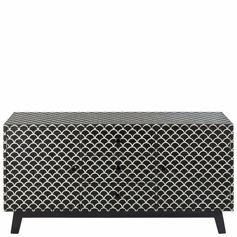 Fish Scale Bone Inlay Sideboard / Buffet 2 Door 3 Drawer in Black