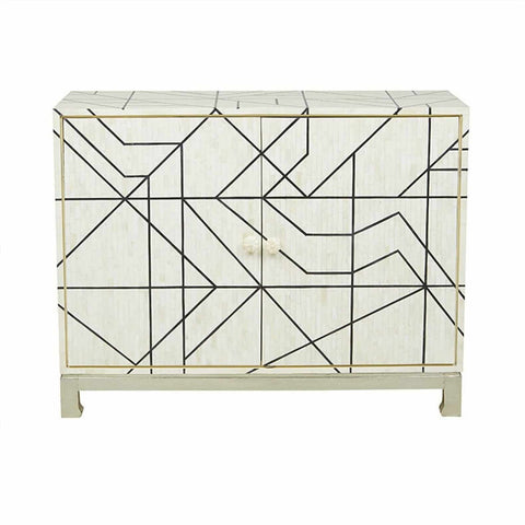 Geometric Bone Inlay Cabinet in Black and White