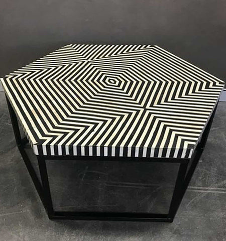 Striped Bone Inlay Coffee Table with Metal Stand