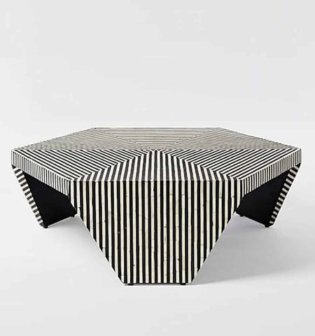 Hexagonal Bone Inlay Coffee Table / Centre Table in Black