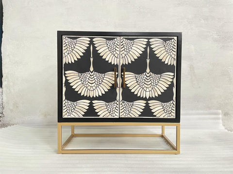 Handmade Bone Inlay Swan Cabinet