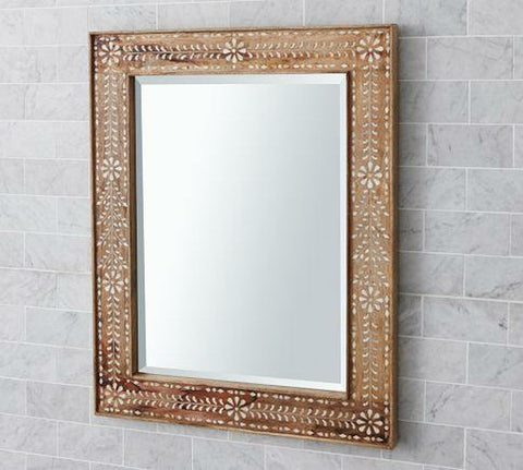 Teak and Bone Inlay Mirror
