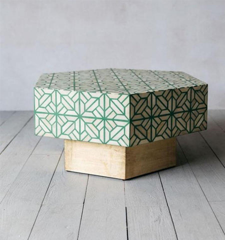 Bone Inlay Coffee Table Geometric in Green