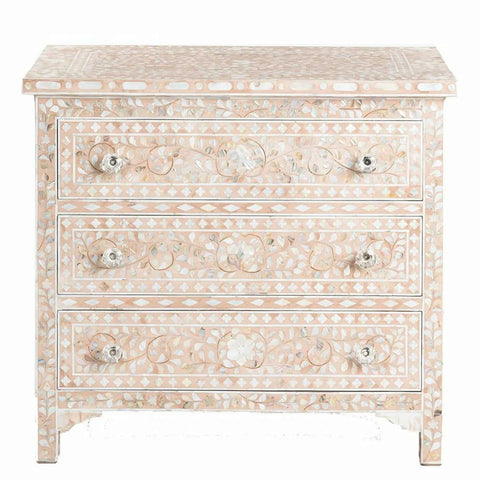 Floral Design Mother of Pearl Inlay Chest of 3 Drawers
