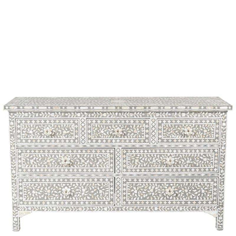 Floral Design Mother of Pearl Inlay 7 Drawer Dresser