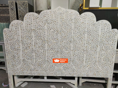Mother of Pearl Inlay Floral Headboard / Bedhead in White
