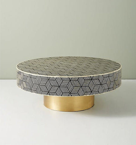 Bone Inlay Optical Coffee Table with Brass Polished Base