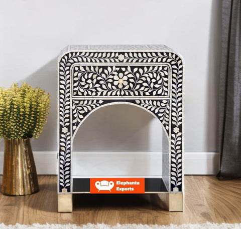 Trisha Bone Inlay Bedside Waterfall Floral Black