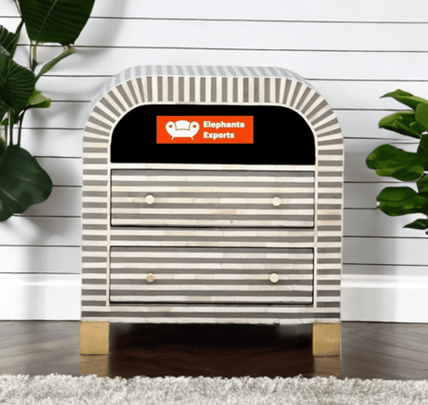 Bone Inlay Bedside Waterfall Striped Grey