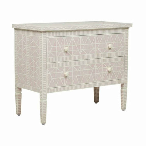 Geometric Design Bone Inlay Chest of 2 Drawers in Soft Pink