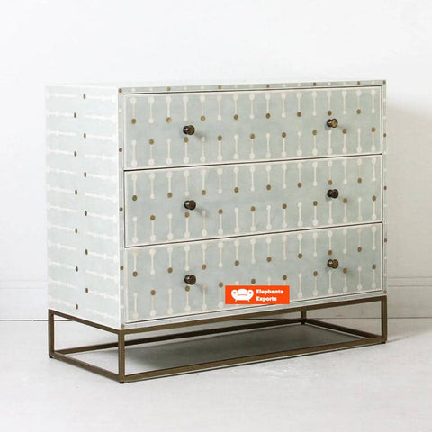 Sprout Design Bone Inlay Chest of 3 Drawers in Mint Green