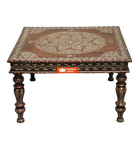 Teak Wood and Bone Inlay Coffee Table
