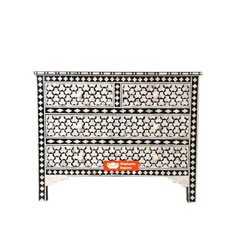 Bone Inlay Targua Chest of 4 Drawers in Black