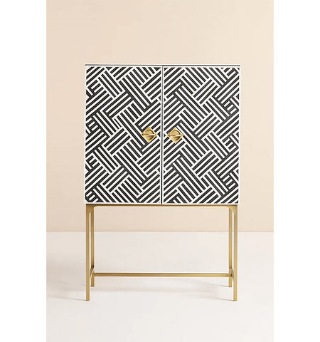 Striped Bone Inlay Bar Cabinet