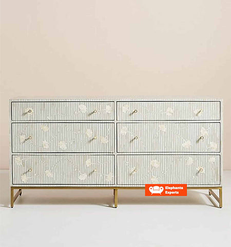 Lily Bone Inlay Chest of 6 Drawers