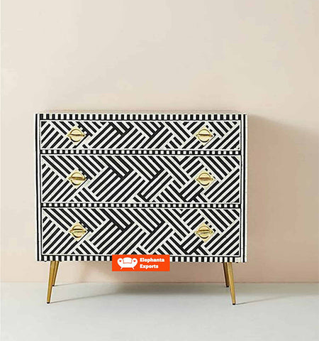 Optical Design Bone Inlay Chest of 3 Drawers