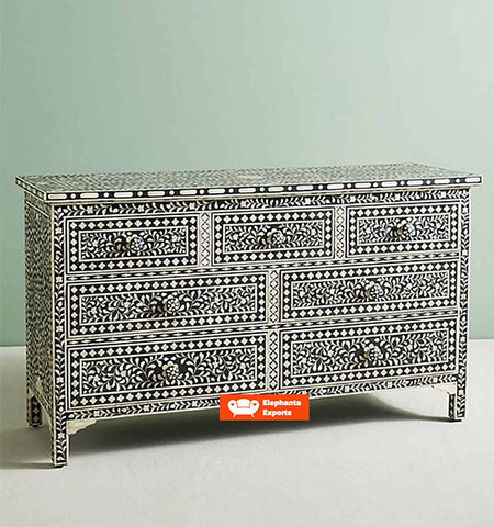 Floral Design Bone Inlay 7 Drawer Dresser