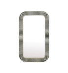 A rectangular bone inlay mirror with a bone inlay frame featuring a striped pattern.