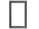 A rectangular mirror with a black frame featuring a geometric pattern of bone inlay work.