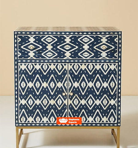 Ikat Bone Inlay Cabinet in Blue